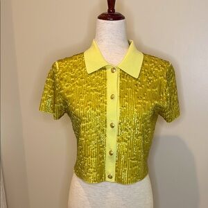 J. Crew Collection Yellow Sequin Button Down Sweater
